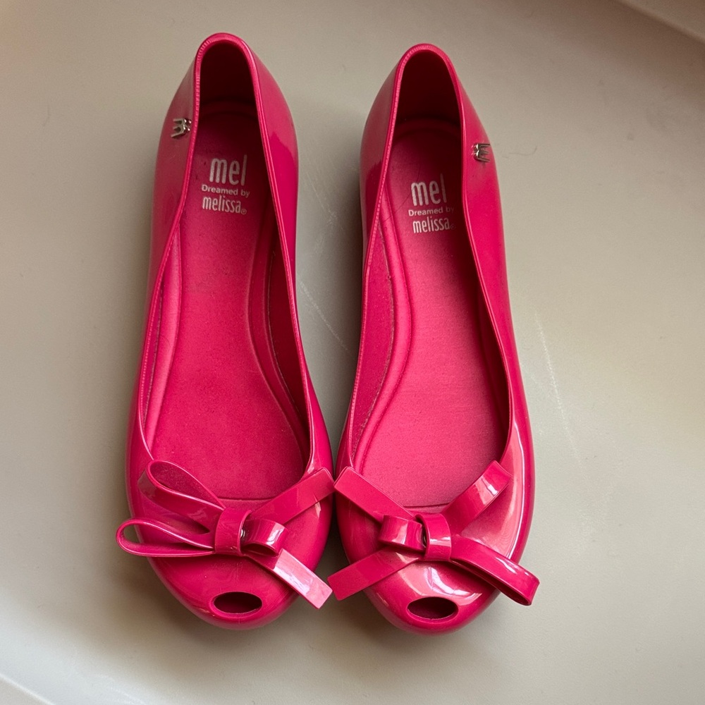 Melissa Hot Pink Peep-Toe Bow Flats